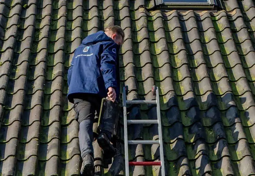 Schoorsteen wordt geinspecteerd door een specialist